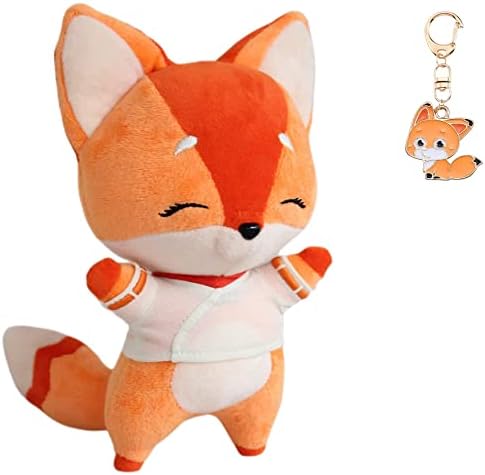 Lankicos Kiriko Fox Plush Doll Kiriko Fox Plushie Fox Desenho de Animal de pelúcia de pelúcia fofa Chave de Kichain para crianças, 10 polegadas