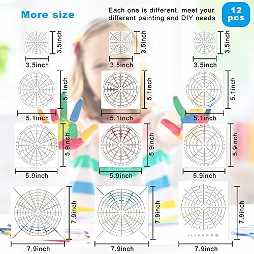 12 peças Mandala ponto Pintura de estênceis 3.5/ 5.1/ 5.8/ 7,9 polegadas Estomncis reutilizáveis ​​Modelo de mandala segmala para