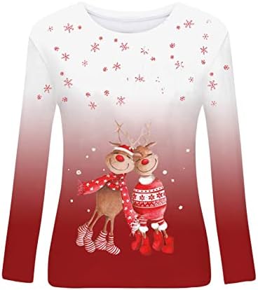 Qtthzzr plus size moletons para mulheres Manga longa Crew pescoço de Natal Camisa de impressão gráfica de alce fofa camisa