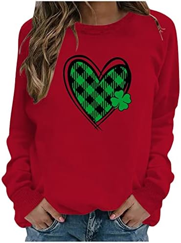 OPLXUO ST PATRICKS DIA CLAMA MULHERES, SORTE DO CREWNECK PARA MULHERES CLOVER CLOVER SLUVA LONGA TOP TOP CHAMISTAS