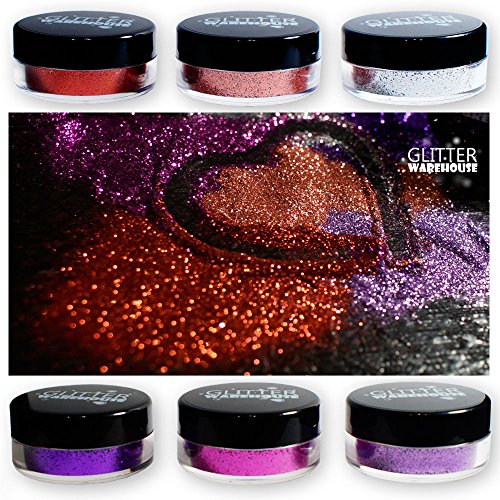 6pcs Purple & Chrome Silver Glitterwarhouse Glitter Glitter Glitter - Tamanhos mistos - Ótimos para arte de unhas, tatuagens, sabão, rosto e muito mais