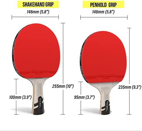 Pingue de pingue-pingue de spin com fibra de carbono | Elite Series 7-Bly Blade, Premium Rubber, 2,0 mm de esponja e protetor de borracha CASA | Escolha do clássico Shakehand ou Penhold Grip Table Tennis Racket