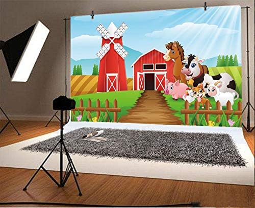Yeele 20x10ft Cartoon Farm Pasture Background para fotografia Campo de bordo do celeiro Cenário de animais de animais rústico