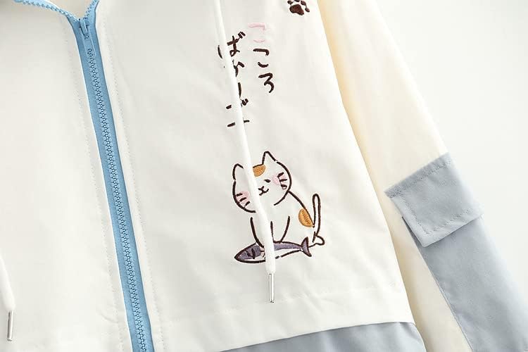Mulheres Kawaii Cat Hoodie, garotinha japonesa japonesa estética zíper de moletom com capuz com bolso para o outono do