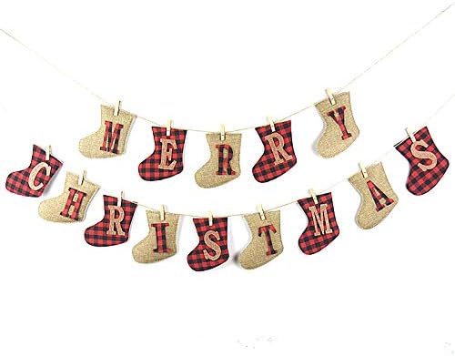 Feliz Natal Banner Plaid Plaid Furlap Sock Merry Christmas Exclusivo Decoração de Mão Segura Banners de Firepalce pendurados