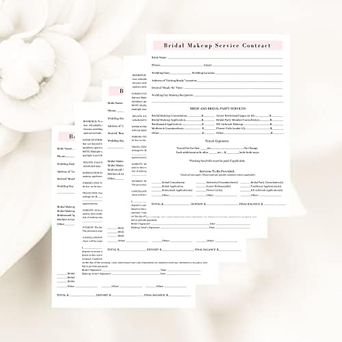 Contrato de serviço de maquiagem nupcial | 50 pacote | 8,5 x 11 A1 Formulários | Suprimentos de maquiagem | Contrato de noiva