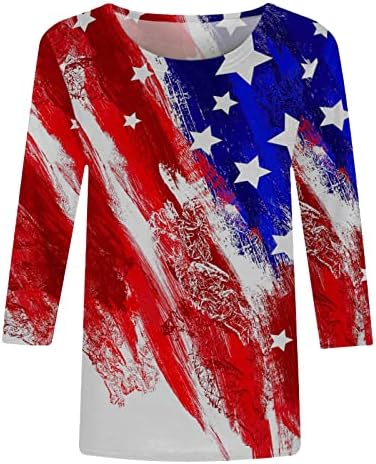 Tifzhadiao 4 de julho American Flag Shirt for Women Casual Casual Casual 3/4 Manga Patriótica Tees Estrela Estamada Estamada