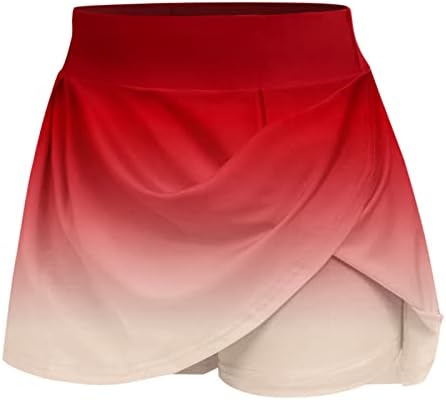 Salas de corts de cintura alta com shorts Skorts de golfe fluidos femininos 2 em 1 treino de gradiente de cores sólidas CULOTTES