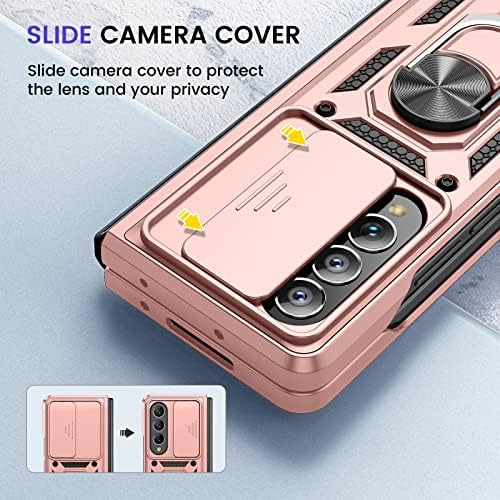 Vego para Samsung Galaxy Z Fold 4 Cague, Z Fold 4 Caixa com tampa da câmera deslizante e protetor de tela, 360 ° Gire a capa do telefone à prova de choque para Samsung Galaxy Z Fold 4 5G 2022 - Gold rosa