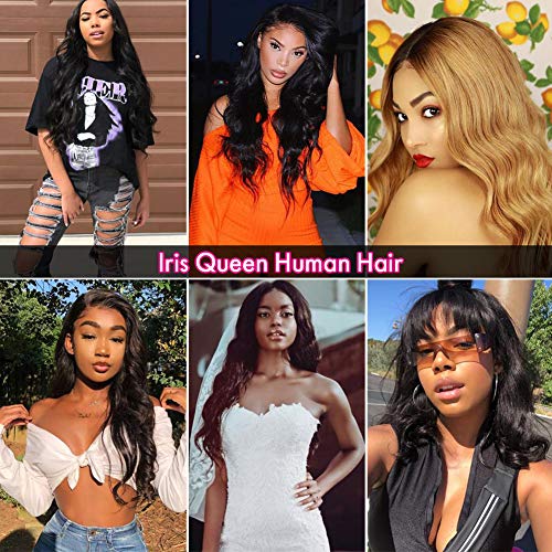 Iris Queen Body Wave Human Human Wigs para mulheres negras pré -arrancadas 9a Brasileiro 4x4 Lace Frente Human Wigs com cabelos de bebê 180% de densidade de renda de renda peruca nó branqueado nós