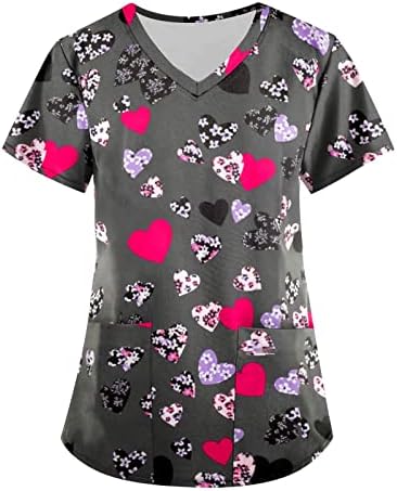 Scrubs for Women Gradie V Gradiente de Gradiente Tie-Dye Polka Dot Camuflage Imprimir blusa de manga curta com bolsos