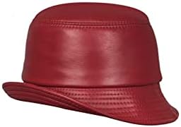 Chapéu de balde de couro feminino, boné de pele de carneiro genuína vermelha