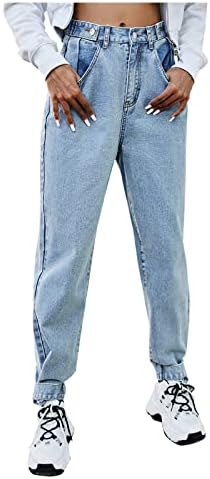 Jeans de cintura alta Lariau para mulheres e buracos gradiente casual Capri Straight Capri Ripped calça calças