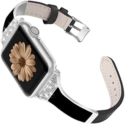 Bandas de bling compatíveis com banda de relógio Apple 38mm 40mm 41mm 42mm 44mm 45mm 49mm Mulheres, cinta de diamante de couro genuíno