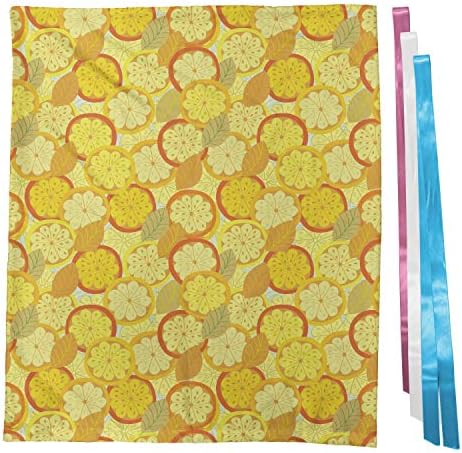 Bolsa de presente de tecido amarelo e marrom lunarável, limão e laranjas de padrão de frutas cítricas no estilo desenhado