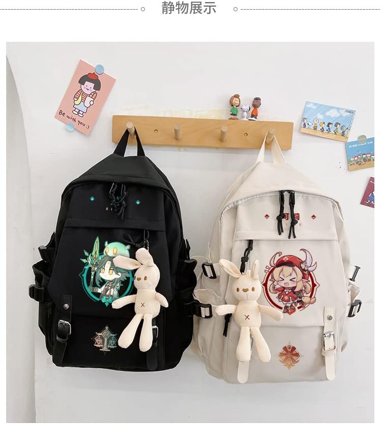 Genshin Impact Raiden Shogun Baal Backpacks Bookbag Black School Bag Daypack Saco de Viagem de 18 Com Bunny de Bunny
