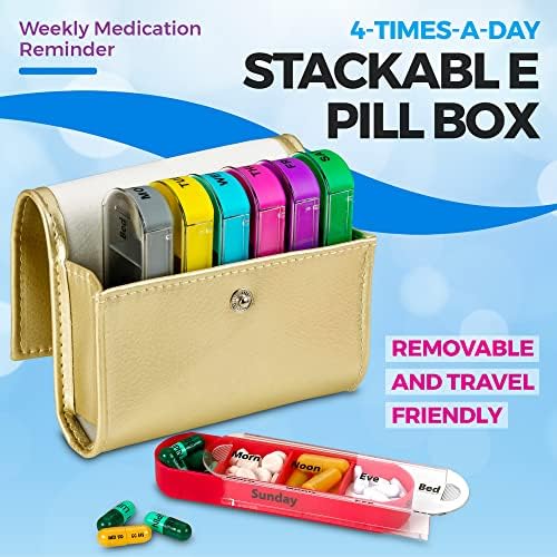 Organizador semanal de comprimidos de viagem - lembretes de caixa de comprimidos de carteira de medicamentos, caixa de dispensador de recipientes de comprimidos, organizador de caddy de vitamina, por 4 vezes por dia, 7 dias por semana