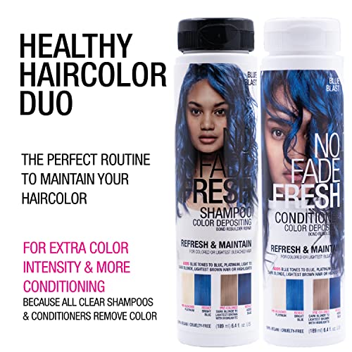 Nenhum pacote de explosão azul fresco - shampoo + condicionador + bondheal - cor de cabelo azul de depósito brilhante com reconhecedor e reparo de Bond - Vegan, Crueldade Free