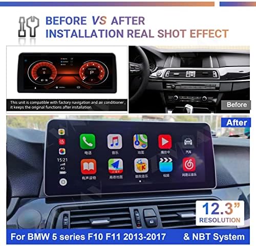 Zwnav android 11 estéreo de carro 12,3 Tela de toque para BMW 5 Series F10 F11 2013-2017 NBT, 8+256 GB, CarPlay sem fio