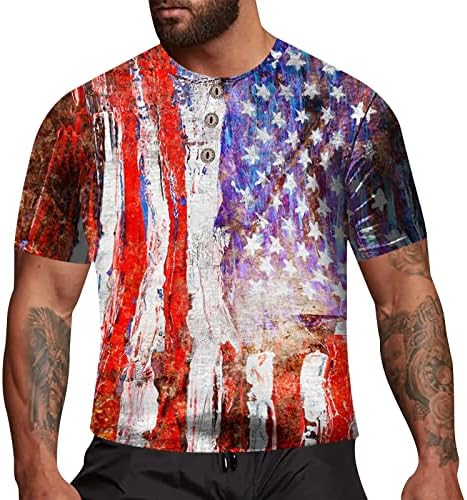 Summer Mens Shirt American Flag American Patriótico Manga curta Independence Dia Camiseta 3xlt para homens grandes e