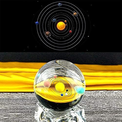 Bola de cristal 3D do sistema solar com base de lâmpada LED Presente de aniversário de 80 mm de vidro para crianças, professor
