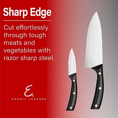 Conjunto de faca de cozinha estampada em Emeril Lagasse - Faca de Chef de 8 ”, faca de utilidade serrilhada de 5” e faca de paring