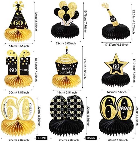8 peças 60º aniversário Honeycomb Table Centerpieces Feliz decorações de 60 anos Cheers a 60 anos de mesa para cubas para festas de sessenta anos