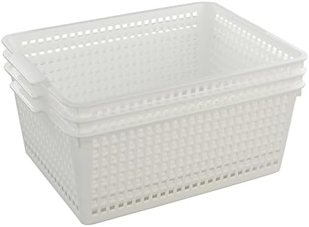 Fiazony 3-Pack Grande cesta de armazenamento de plástico, caixa de armazenamento de plástico, branco