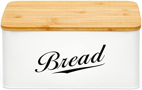 Royalhouse Modern Metal Bread Box com tampa de tábua de bambu, armazenamento de pão, recipiente de pão para balcão