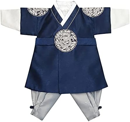 OUJIN I Corean Boy Navy Silver Hanbok 100 dias ~ 15y/o Vestido tradicional coreano bebê menino filhos HanBok
