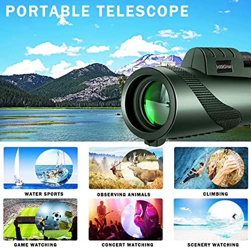 Telescópio monocular 80x100 Visão noturna baixa para crianças adultos, monocular de alta potência HD com adaptador e tripé para smartphone para mata -vidra