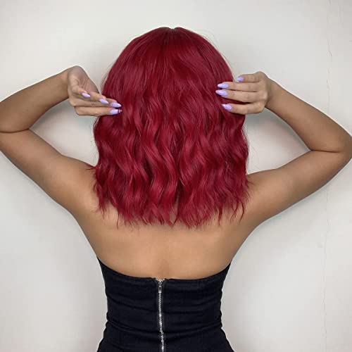 Beron 14 polegadas Red peruca para mulheres curtas peruca Curly Red Wig com Bangs Red Bob Wigs com tampa de peruca