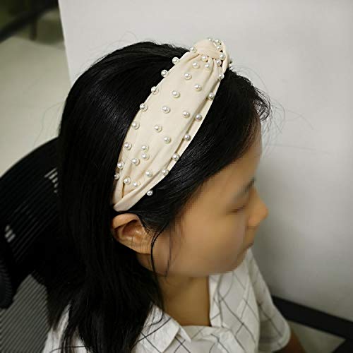 Yueton Women Faux Pearl Bandas de cabeça torcidas Torneadas de veludo cruzamento Bandas de cabeleireiro elegante Bling Bandpins Headwear