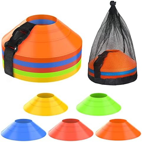 Cones de futebol de 50 pacotes com cinta de transporte de bolsa de transportar cone para treinamento de agilidade, cones de futebol