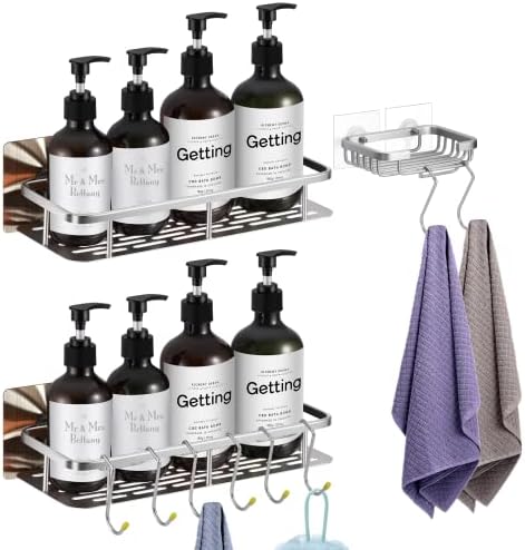 Baowi 2-Pack Adesive Shower Caddy prateleira com suporte de sabão, sem perfuração de alumínio à prova de ferrugem Organizador