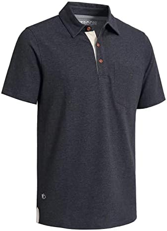 Masculino e manga curta camisas de pólo de bolso casual algodão sólido Camisas de pólo de colarinho de colisão de gotas para homens