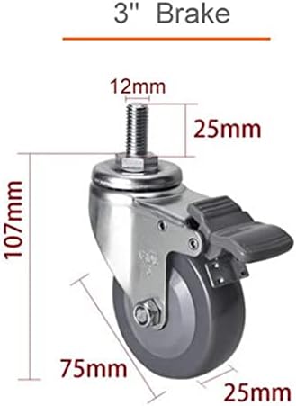 Soyen PU Tread Universal Wheel Casters com freio, M12x25 Resistente ao impacto vestível, Colegadores de móveis de proteção