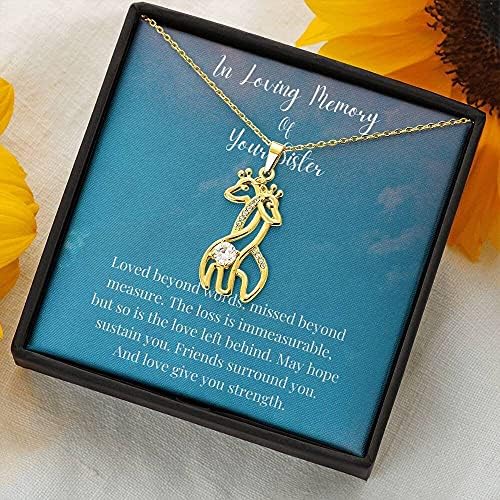 Jóias de cartão de mensagem, colar de colar artesanal- colar de girafa personalizado, em memória amorosa de sua irmã, presentes