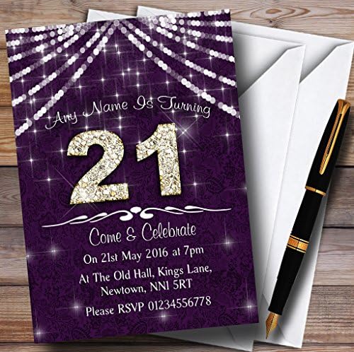 21st Purple & White Bling Sparkle Birthday Party Convites personalizados