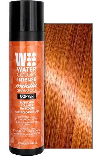 Aquarelas intensas em cores metálicas depositando shampoo livre de sulfato, mantém e aprimora a cor do cabelo