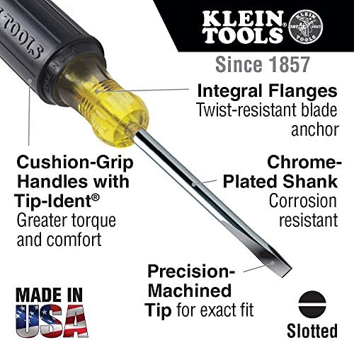 Klein Tools 602-10 Chave de fenda Flathead com ponta de pedra-chave de 3/8 de polegada, haste redonda redonda de 10 polegadas