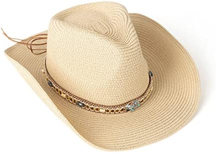 Eogimi Style Western Classic Cowboy Straw Hat Wide Brim Cowgirl Hat com fivela de cinto