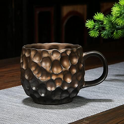 Caneca de café em cerâmica de Ylobdoly com alça de 260 ml / 8,8 oz, padrão de chá de novidades, xícara de chá vintage copo de copo de café expresso para escritório e casa, presente exclusivo para homens, mulheres de bronze
