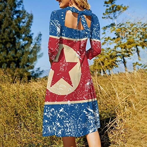 Retro da Coréia do Norte Flag Women Feminino Flowy Swing Dress Bonge Back Back A Line Mini Dress