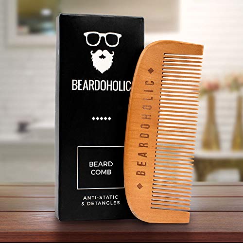 Balm de barba Beardoholic, conjunto de pente e pincel- todos naturais, de cerdas de javali e pérolas-antiestático, elimina