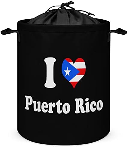 Eu amo Puerto Rico Puerto 42L Round Roundry Basket Casket Cosceds Credos com Top de cordão