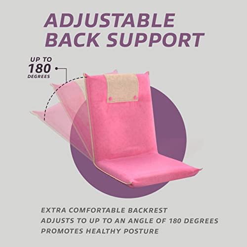Bonvivo II Cadeira de piso portátil com suporte de volta - assento dobrável ajustável e acolchoado para jogos, meditação, sala de aula e sala de estar - presentes para homens, mulheres e adolescentes - rosa