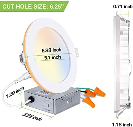 Hykolity 6 polegadas 5ccc Ultre Find LED LEITO RECUTADO LUZ com luz noturna, 2700K/3000K/3500K/4000K/5000K Selectable, 14W = 100W,