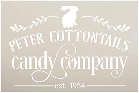 Peter Cottontotails Candy Company estêncil com Bunny por Studior12 | DIY Fun Spring Home Decor | Palavra da Páscoa Arte da palavra do coelho | Paint Farmhouse Wood Sign | Modelo Mylar reutilizável | Selecione o tamanho