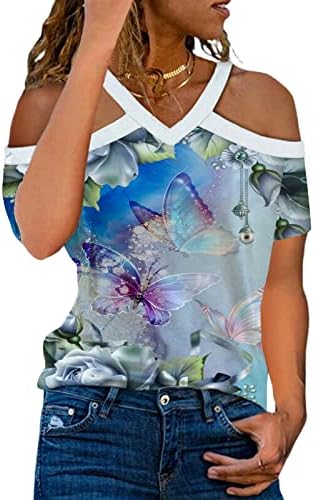Girls Brunch camisetas de manga curta fora dos ombros Tees V pescoço sem costas Halter Butterfly Graphic Fall Summer